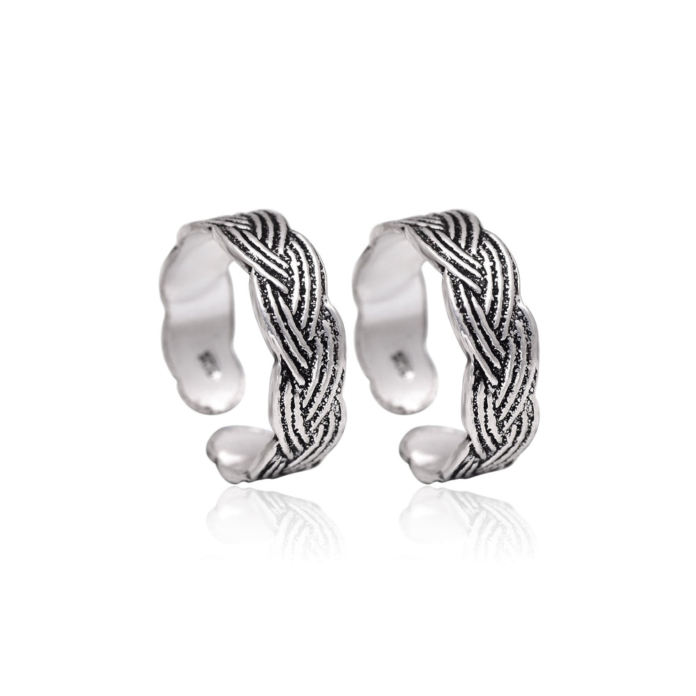 Pair of Stylish Oxidized 925 Silver Toe Rings - Toe Rings