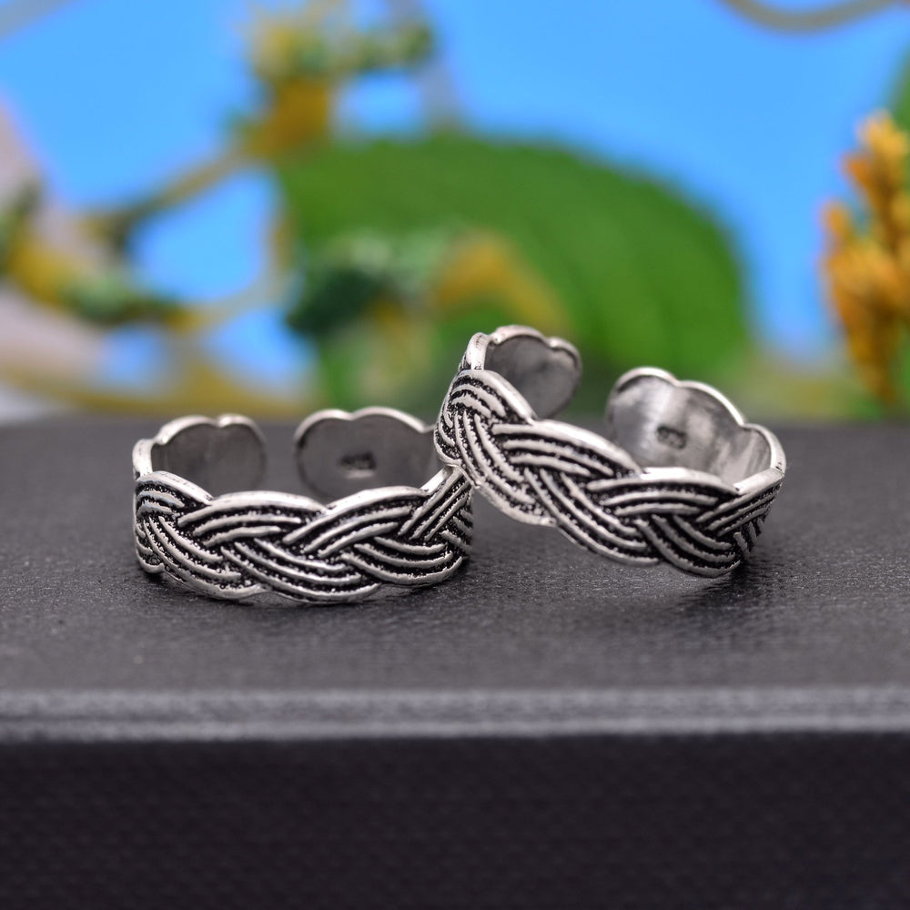 Pair of Stylish Oxidized 925 Silver Toe Rings - Toe Rings