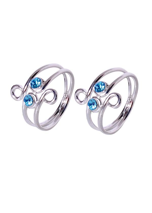 Pair of Trendy Toe rings in Blue CZ and 925 Silver - Toe Rings