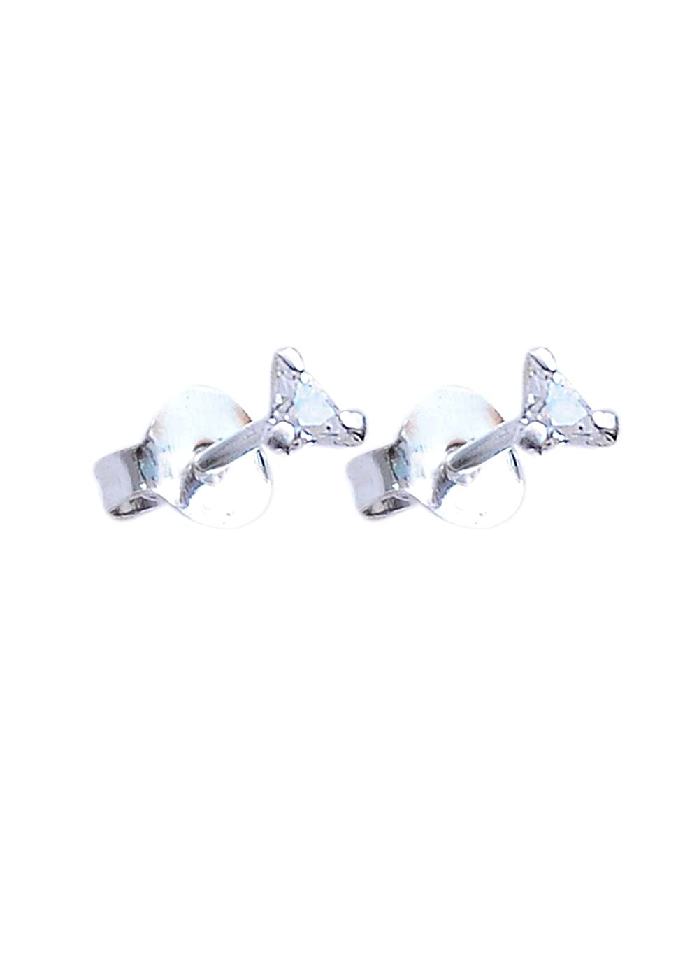 Pair of Triangle shape 3mm White Cubic Zircon (CZ) Stone Solitaire Unisex Stud Earrings - Studs