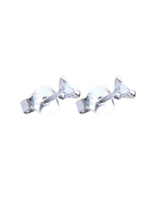 Pair of Triangle shape 3mm White Cubic Zircon (CZ) Stone Solitaire Unisex Stud Earrings - Studs
