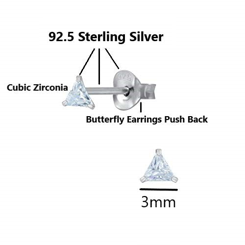 Pair of Triangle shape 3mm White Cubic Zircon (CZ) Stone Solitaire Unisex Stud Earrings - Studs