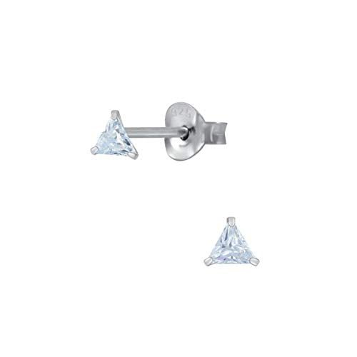 Pair of Triangle shape 3mm White Cubic Zircon (CZ) Stone Solitaire Unisex Stud Earrings - Studs