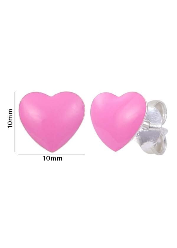 Pink Heart Sterling Silver Enamel Studs Earrings - Studs