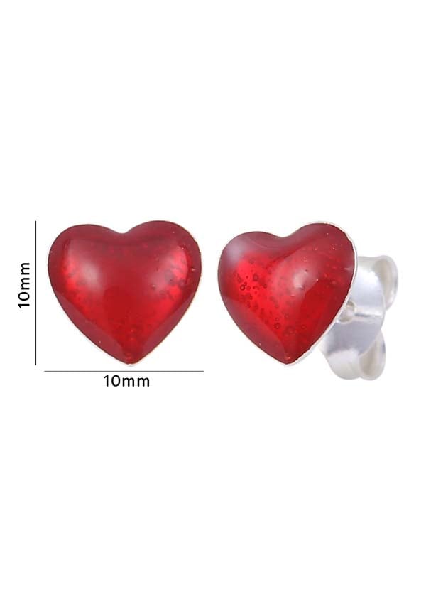 Red Heart Sterling Silver Elegant Enamel Studs Earrings - Studs