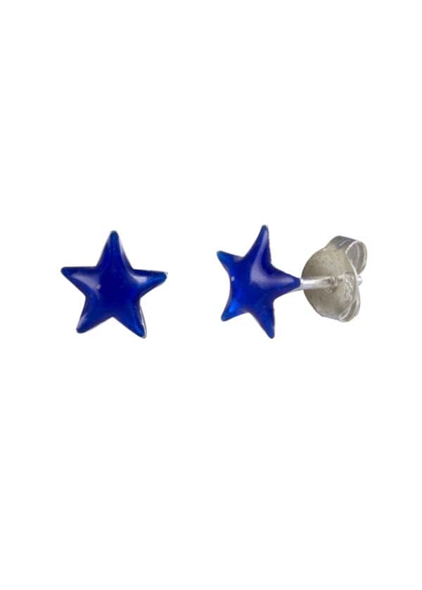 Royal Blue Star Sterling Silver Cute Enamel Studs Earrings - Studs