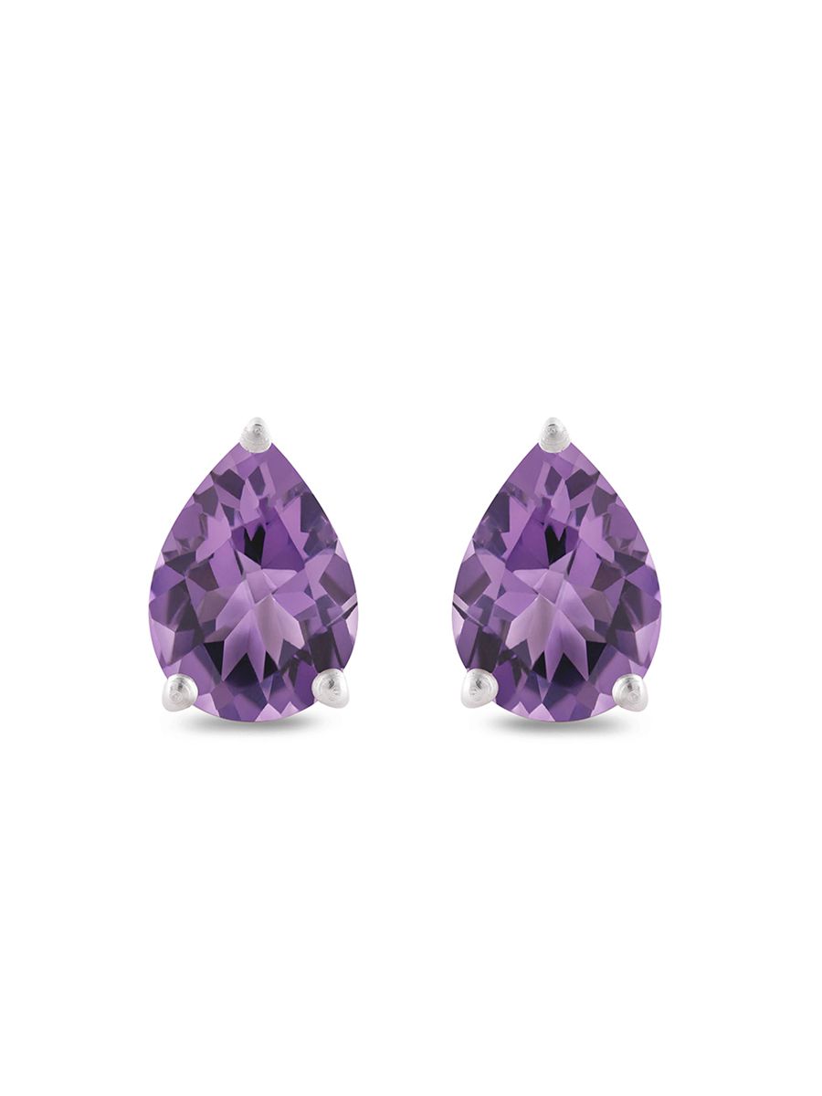 925 Sterling Silver Pair of Pear Shape Dark Purple CZ Stone Piercing Stud Earrings