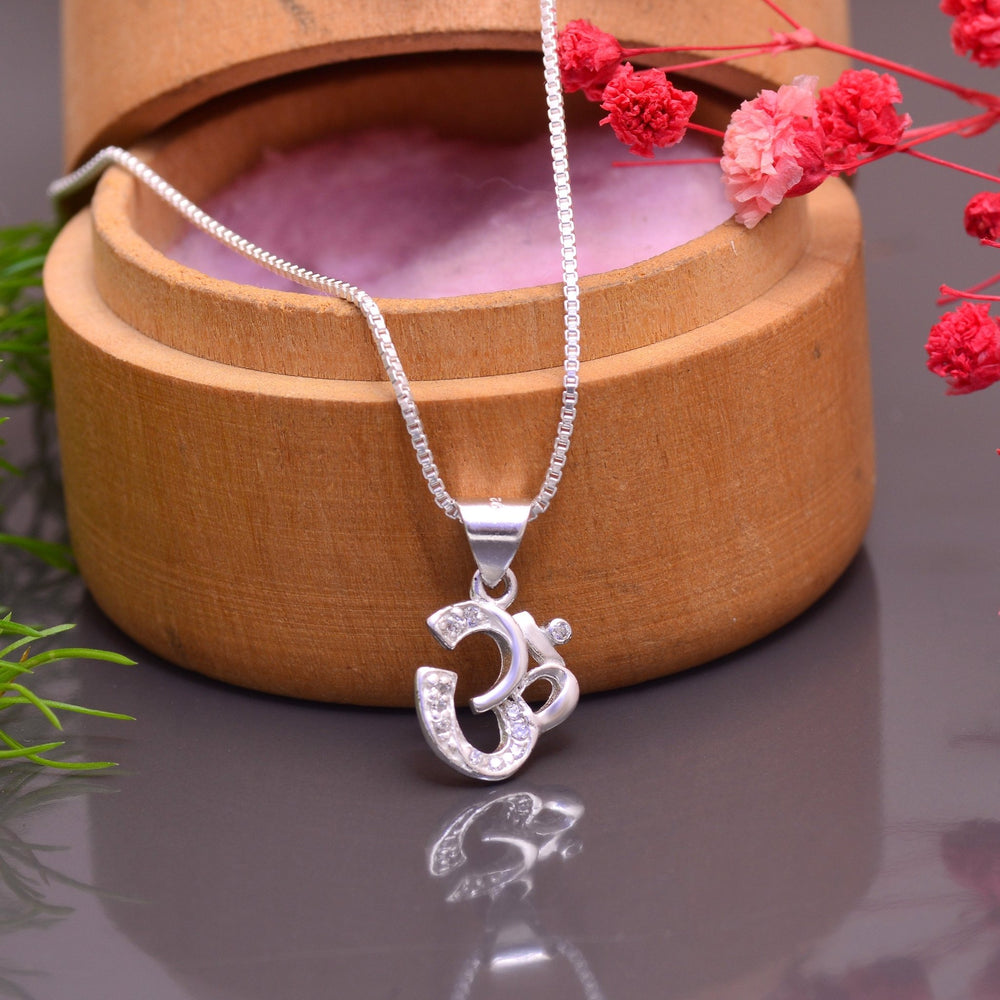 Small OM Pure 92.5 Sterling Silver Unisex Pendant - Pendants