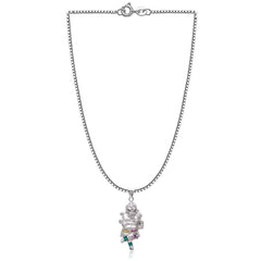 Standing Ganesha Sterling Silver Pendant with Cz and Enamel with 18 inch Chain - Pendants