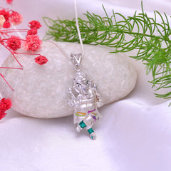 Standing Ganesha Sterling Silver Pendant with Cz and Enamel with 18 inch Chain - Pendants