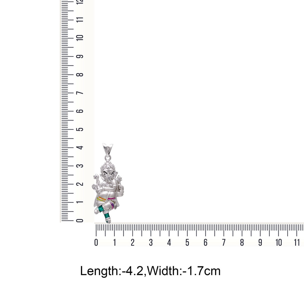 Standing Ganesha Sterling Silver Pendant with Cz and Enamel with 18 inch Chain - Pendants