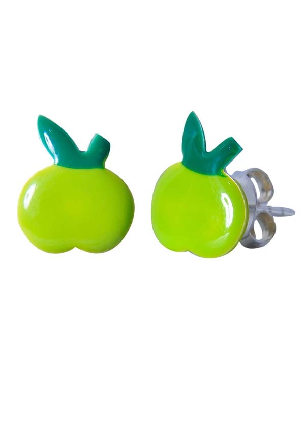 Sterling Silver Cute and Elegant Green Apple Studs - Studs