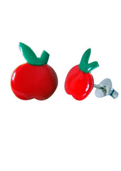 Sterling Silver Cute and Elegant Red Apple Studs - Studs