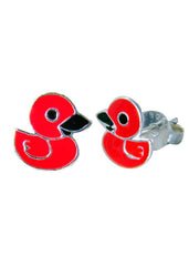Sterling Silver Cute Red Duck Studs Earrings - Studs