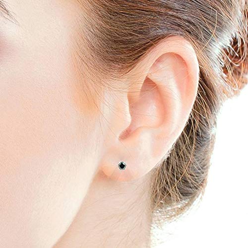 Sterling Silver pair of Round shape 3mm Single Black Cubic Zircon (CZ) Stone Solitaire Stud Earrings - Studs