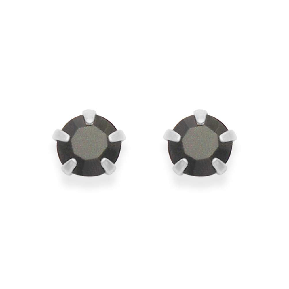Sterling Silver pair of Round shape 3mm Single Black Cubic Zircon (CZ) Stone Solitaire Stud Earrings - Studs