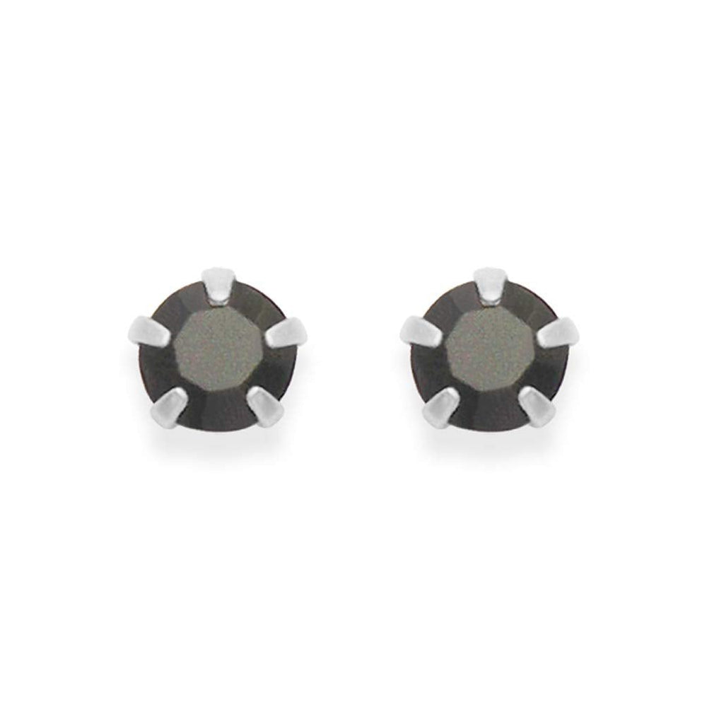 Sterling Silver pair of Round shape 3mm Single Black Cubic Zircon (CZ) Stone Solitaire Stud Earrings - Studs