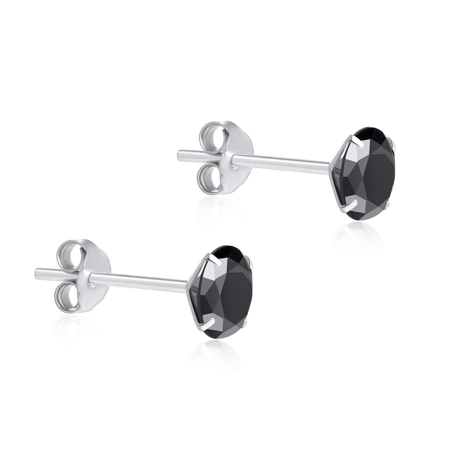 Sterling Silver pair of Round shape 5 mm Single Black Cubic Zircon (CZ) Stud Earrings - Studs