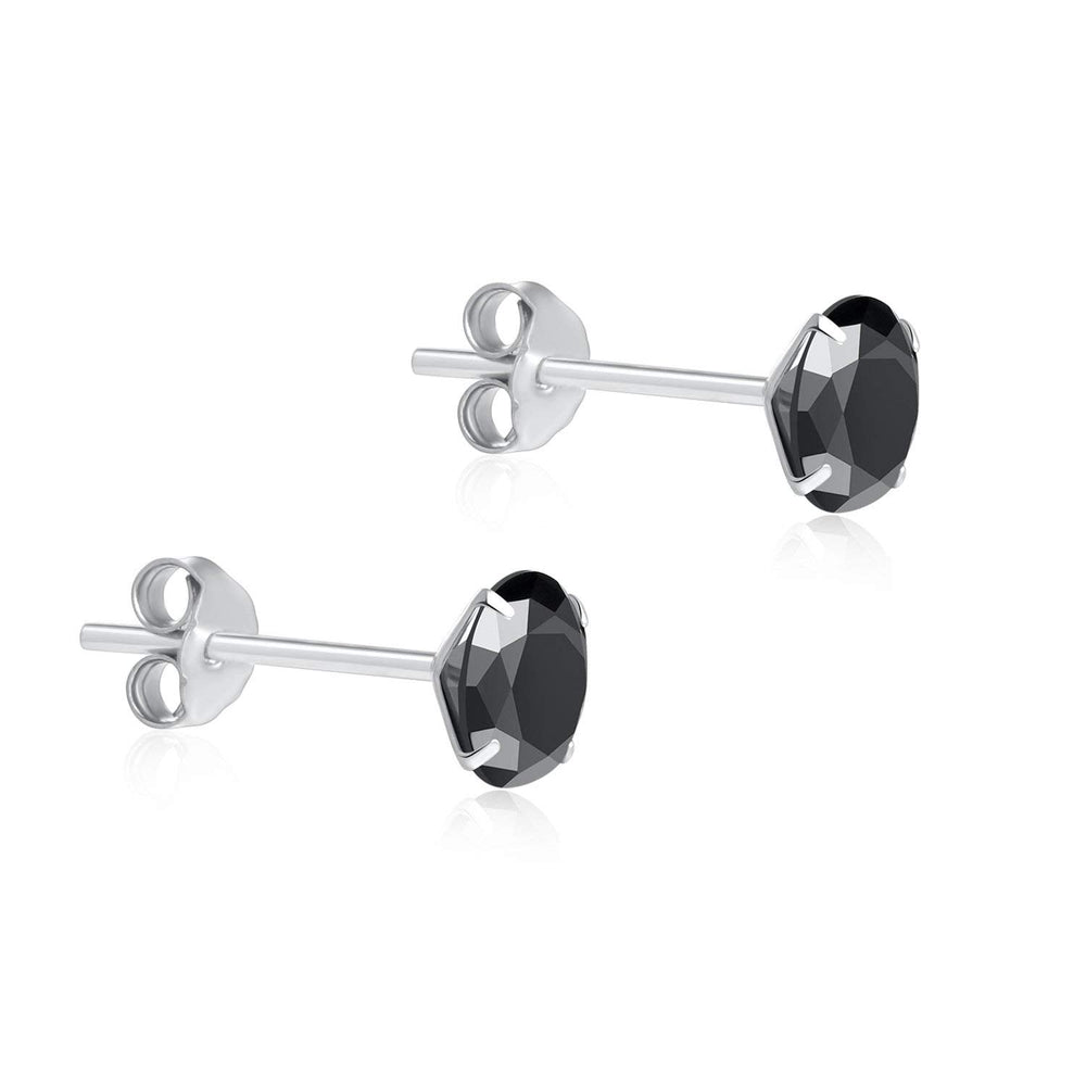 Sterling Silver pair of Round shape 5 mm Single Black Cubic Zircon (CZ) Stud Earrings - Studs