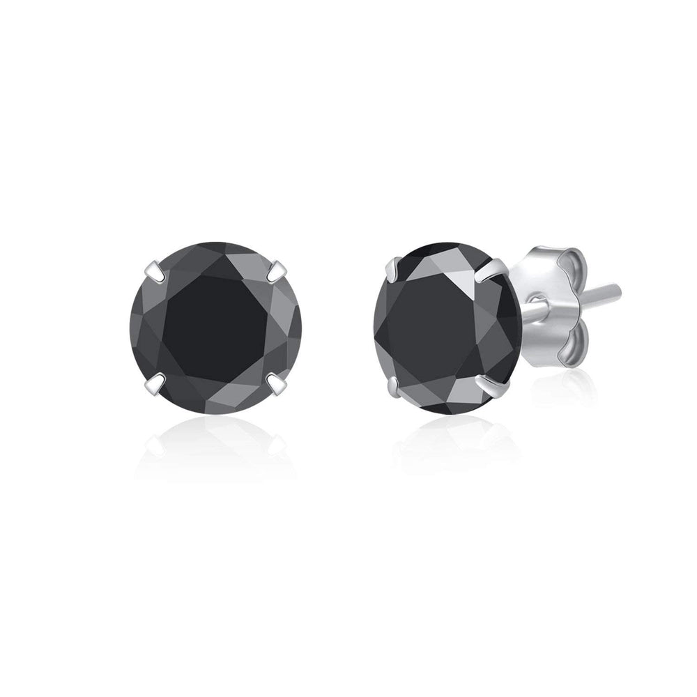 Sterling Silver pair of Round shape 5 mm Single Black Cubic Zircon (CZ) Stud Earrings - Studs
