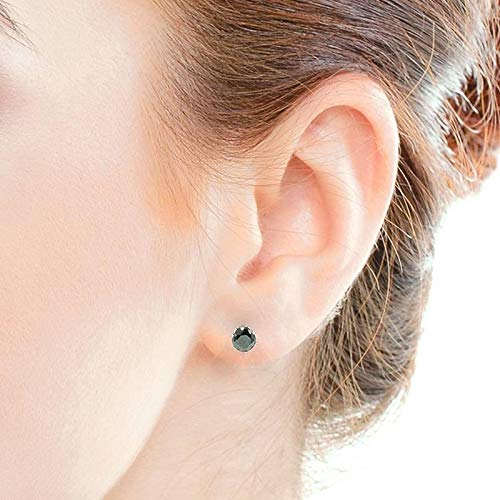 Sterling Silver pair of Round shape 5 mm Single Black Cubic Zircon (CZ) Stud Earrings - Studs