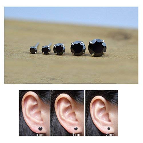 Sterling Silver pair of Round shape 5 mm Single Black Cubic Zircon (CZ) Stud Earrings - Studs