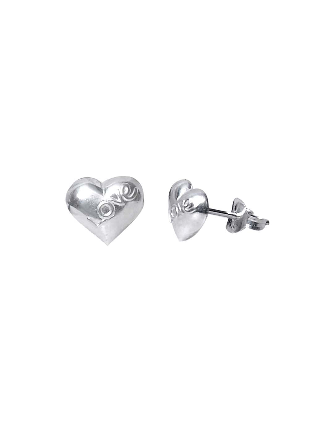 Stylish Heart Shaped 92.5 Sterling Silver Stud with LOVE Engraved - Studs