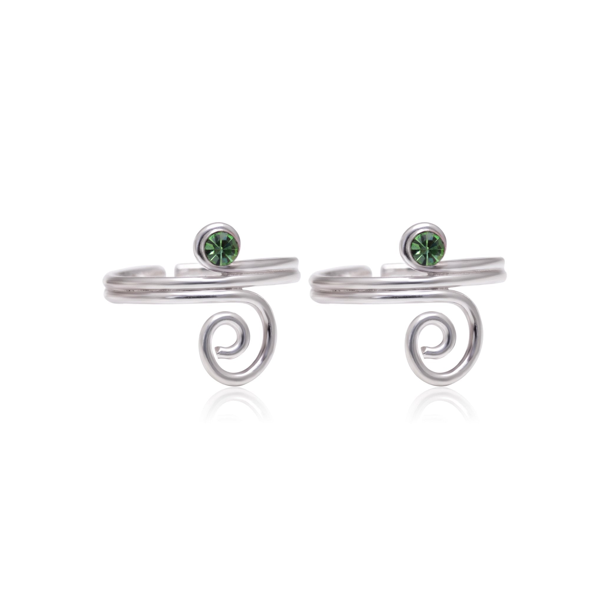 Trendy 925 Silver Toe Rings in Green Cubic Zirconia - Toe Rings