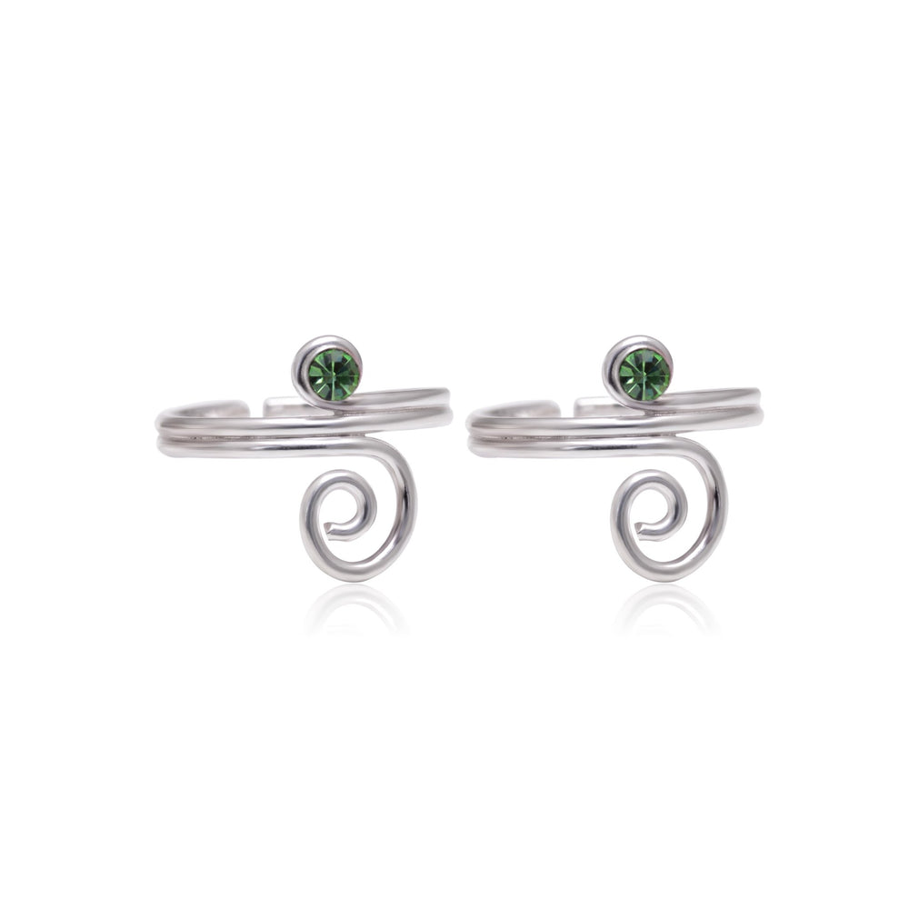Trendy 925 Silver Toe Rings in Green Cubic Zirconia - Toe Rings