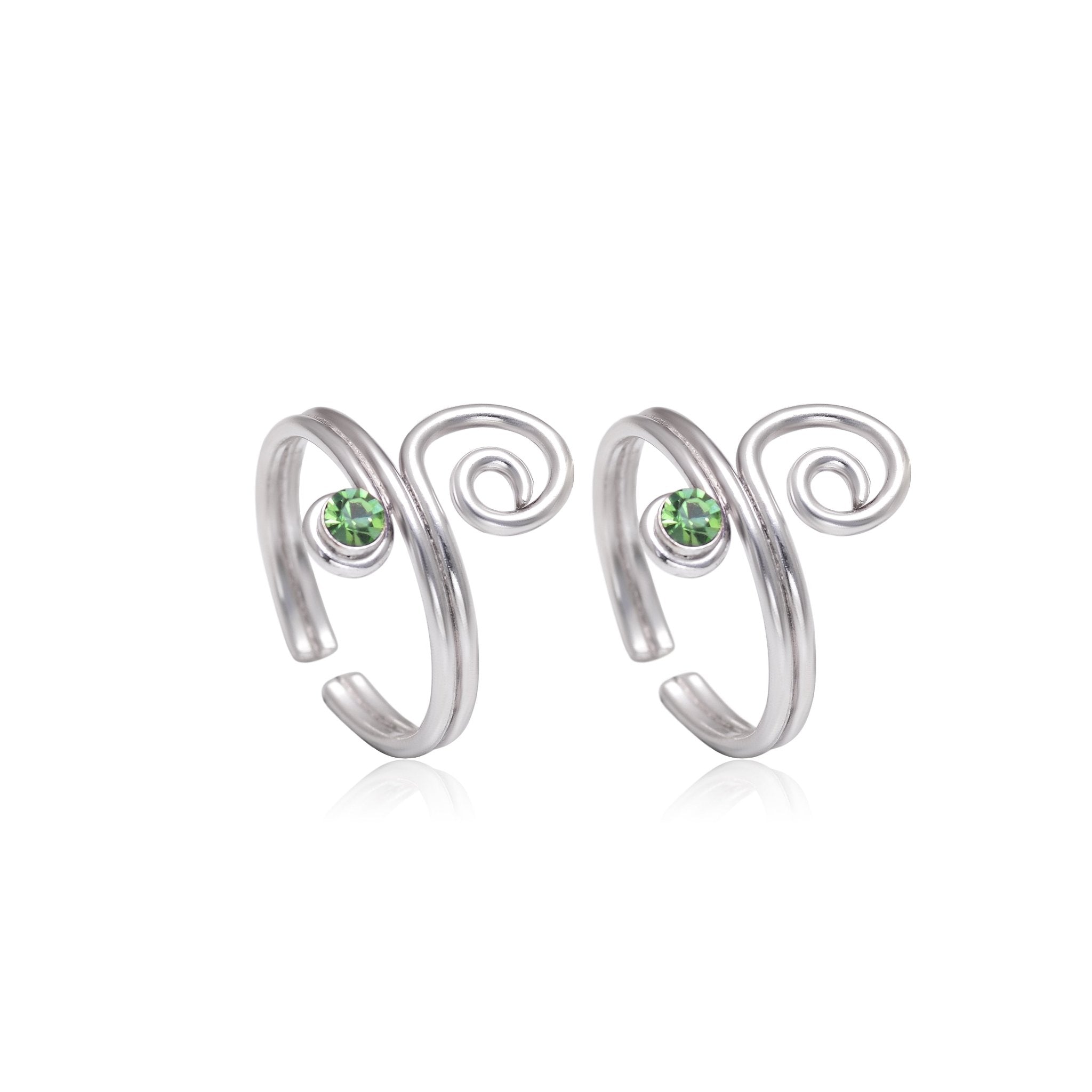 Trendy 925 Silver Toe Rings in Green Cubic Zirconia - Toe Rings