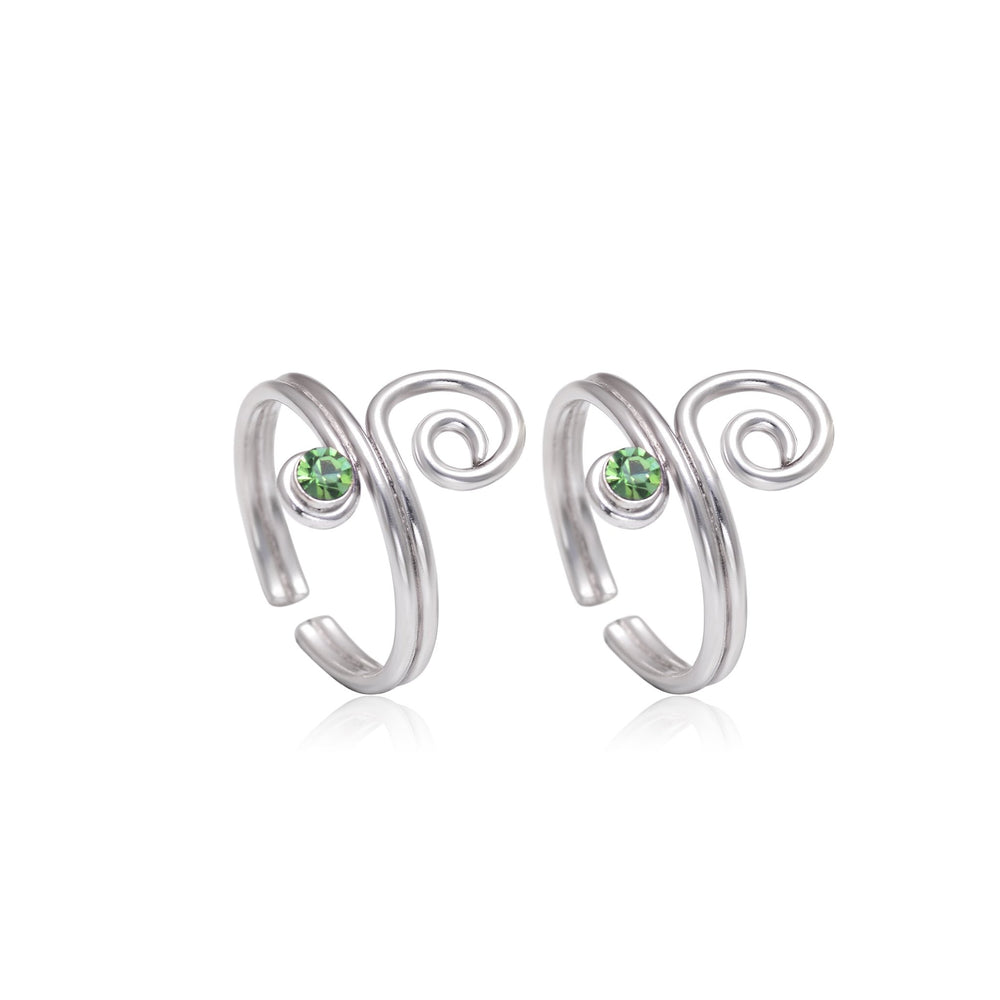 Trendy 925 Silver Toe Rings in Green Cubic Zirconia - Toe Rings