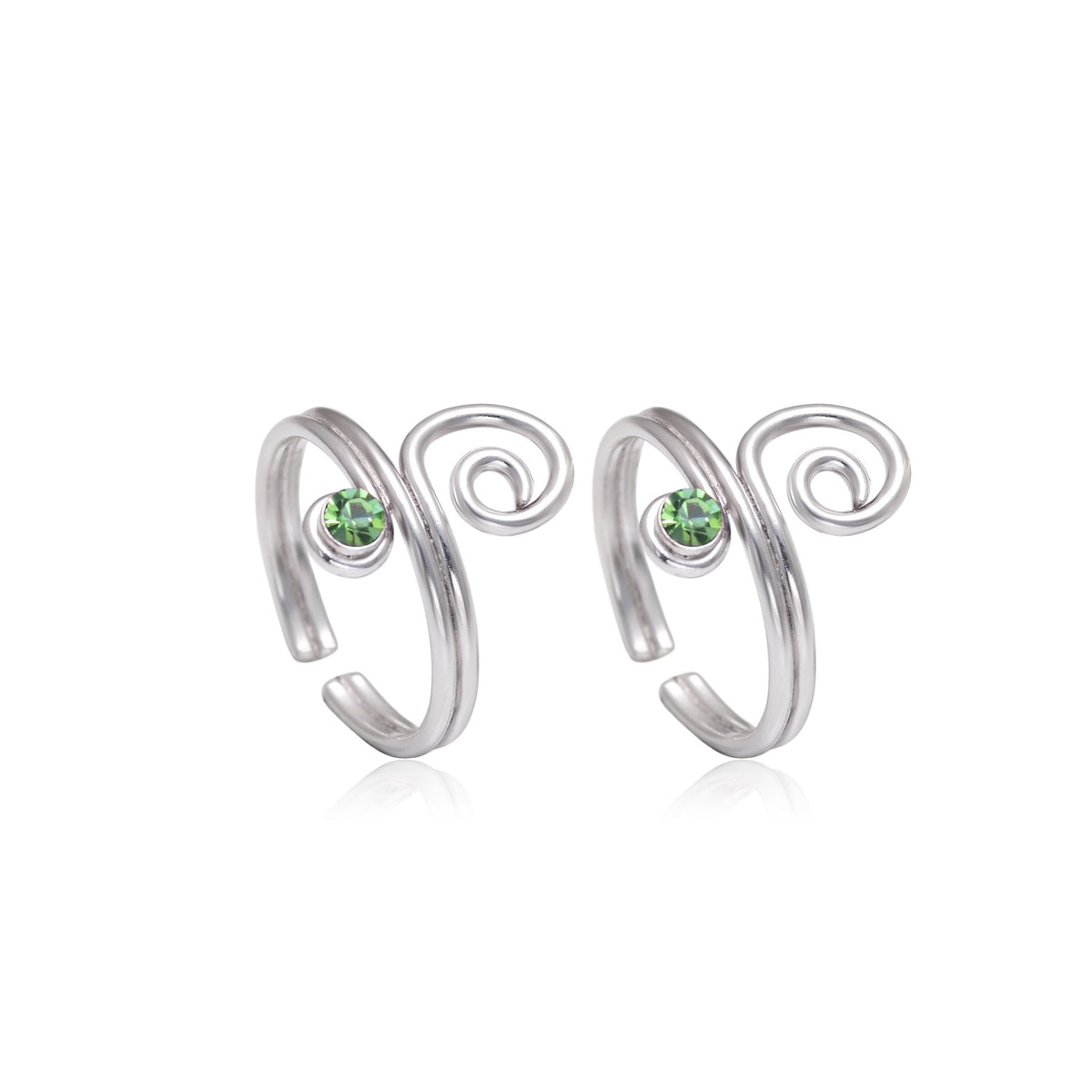 Trendy 925 Silver Toe Rings in Green Cubic Zirconia - Toe Rings