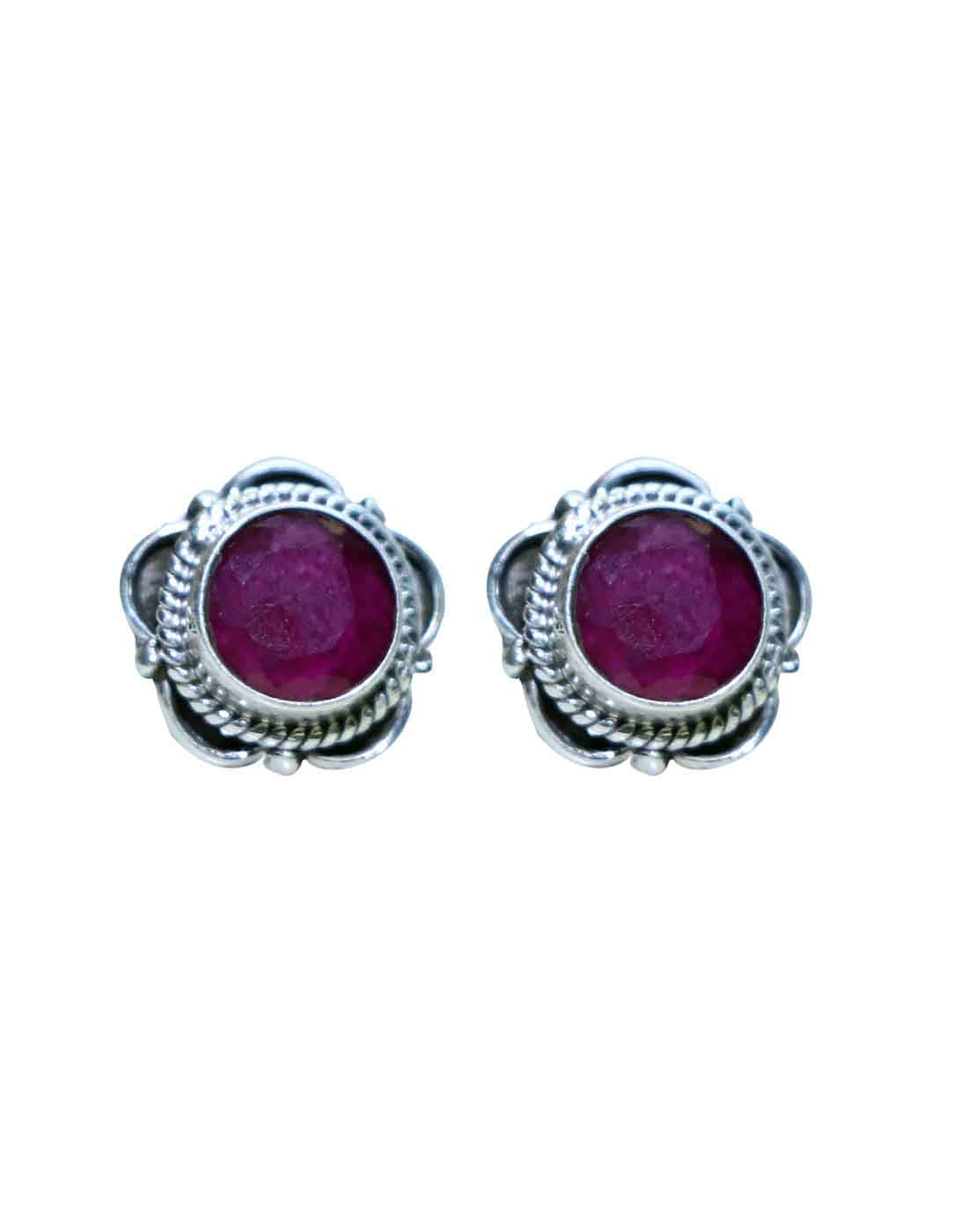 Trendy Looking Ruby Stone Studs in 92.5 Sterling Silver - Studs