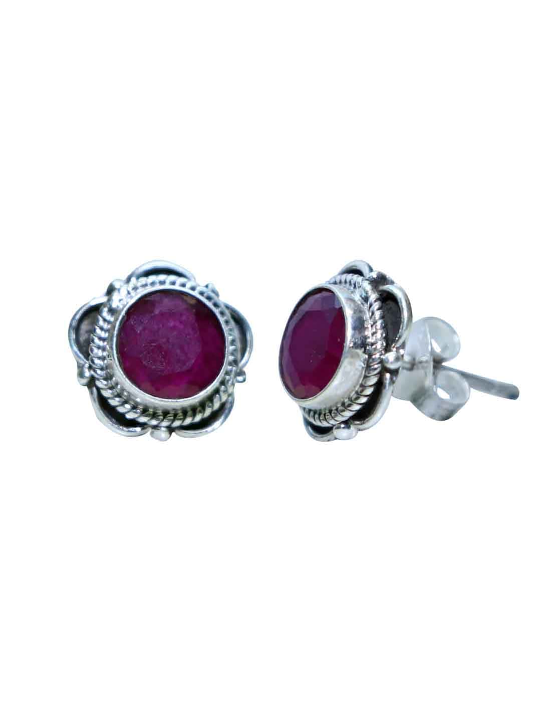 Trendy Looking Ruby Stone Studs in 92.5 Sterling Silver - Studs