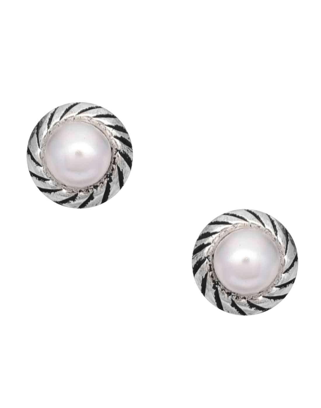 Trendy Studs in 92.5 Sterling Silver and Pearl - Studs