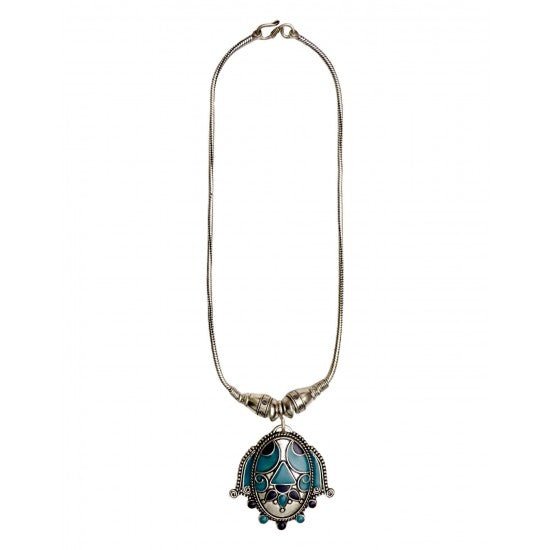 Turquoise Semi Precious Stone Tribal Look Necklace - Necklace
