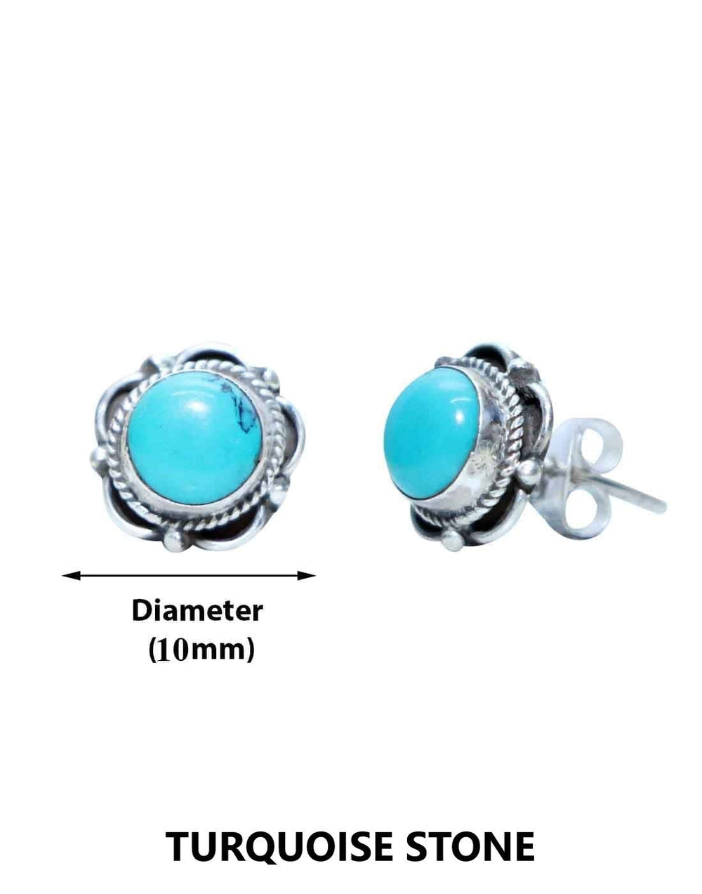 Turquoise Stone Studs in 92.5 Sterling Silver - Studs
