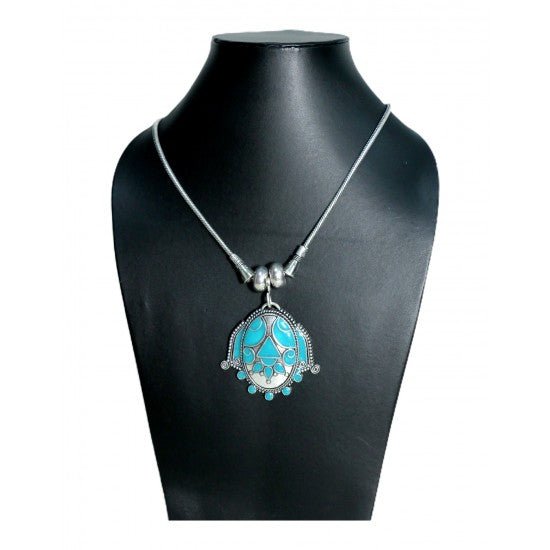 Turquoise Stone Tribal Look Necklace - Necklace