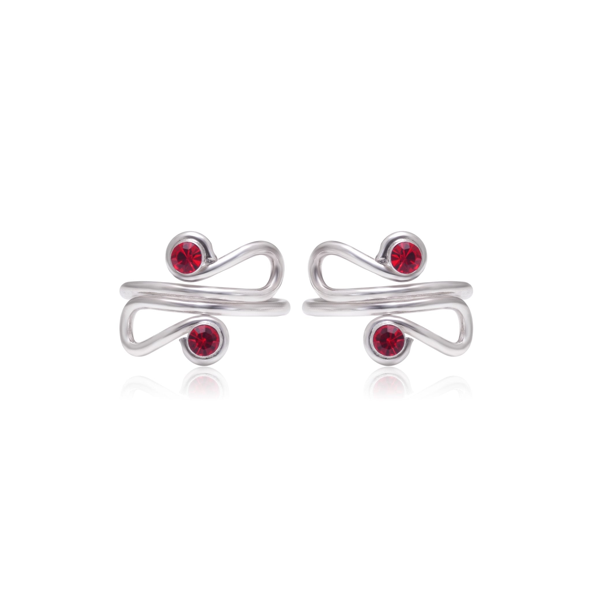 Unique 925 Silver Toe Rings in Red Cubic Zirconia - Toe Rings