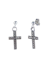 Unisex Ball Studs with hanging Holy Cross in 92.5 Sterling Silver - Studs