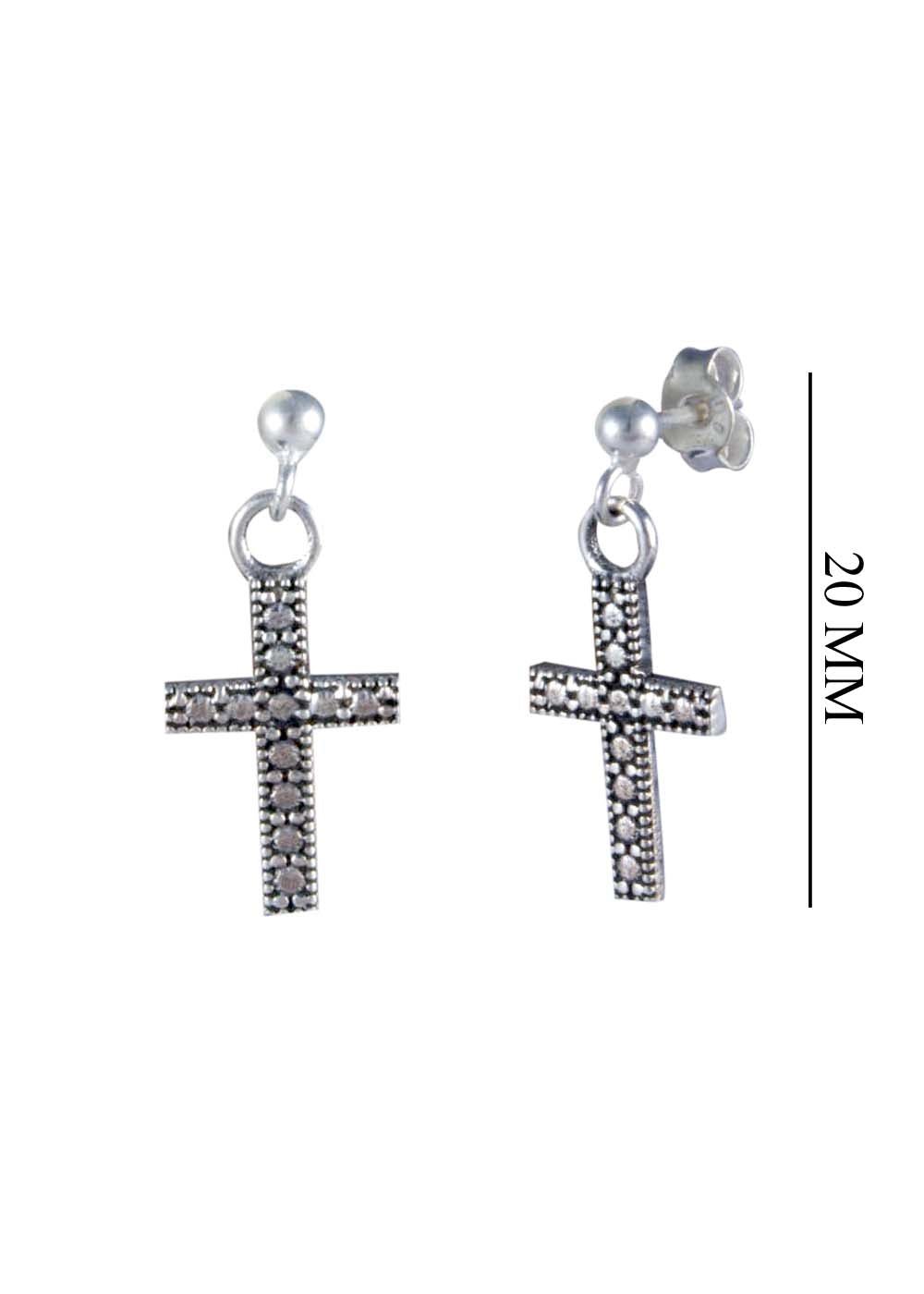Unisex Ball Studs with hanging Holy Cross in 92.5 Sterling Silver - Studs
