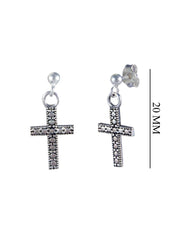 Unisex Ball Studs with hanging Holy Cross in 92.5 Sterling Silver - Studs