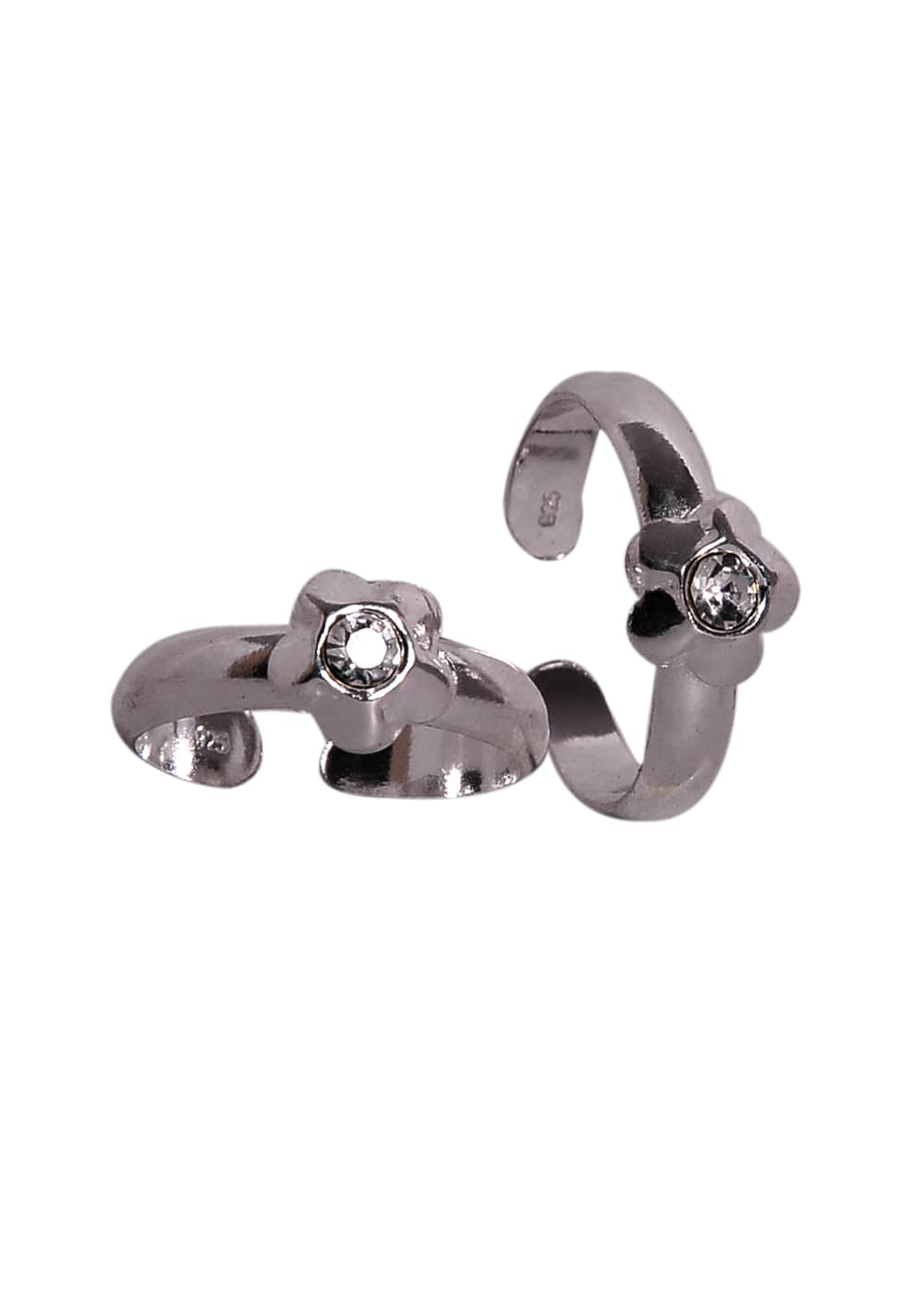 White Cubic Zirconia and 925 Silver Toe Rings in flower shape - Toe Rings