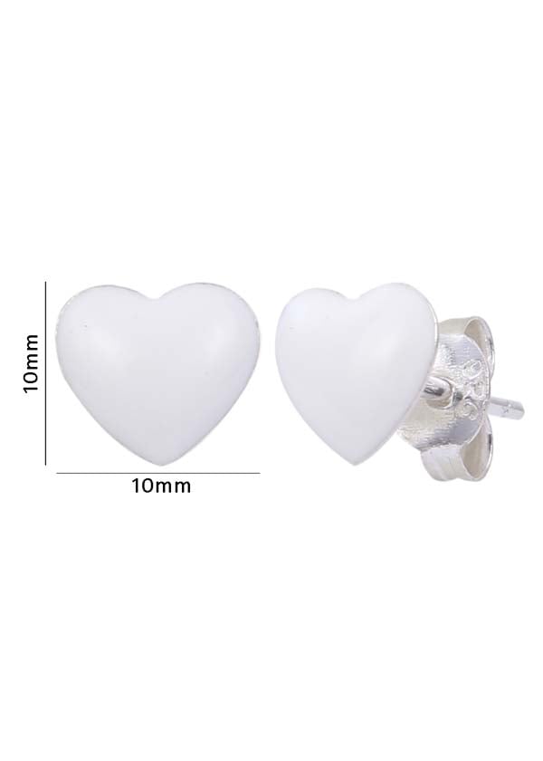 White Heart Sterling Silver Cute Enamel Studs Earrings - Studs