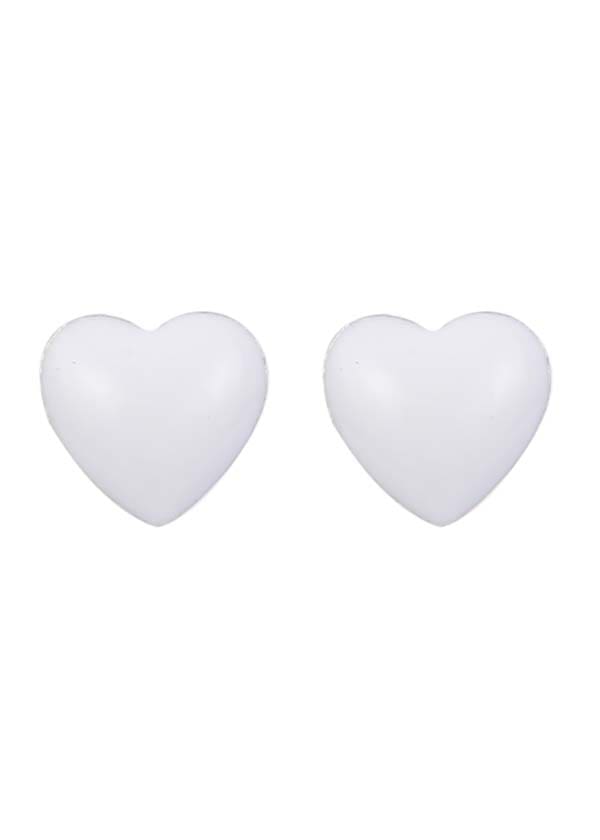 White Heart Sterling Silver Cute Enamel Studs Earrings - Studs